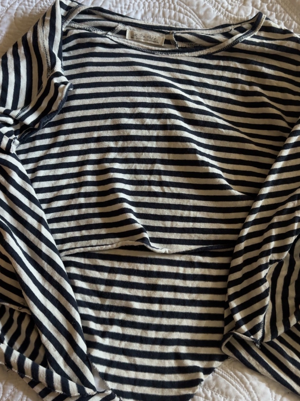 Striped Long Sleeve Boatneck Top - Black & Cream